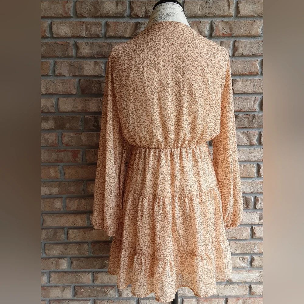 Altar'd State Long Sheer Sleeve Tiered Textured Boho Dress.